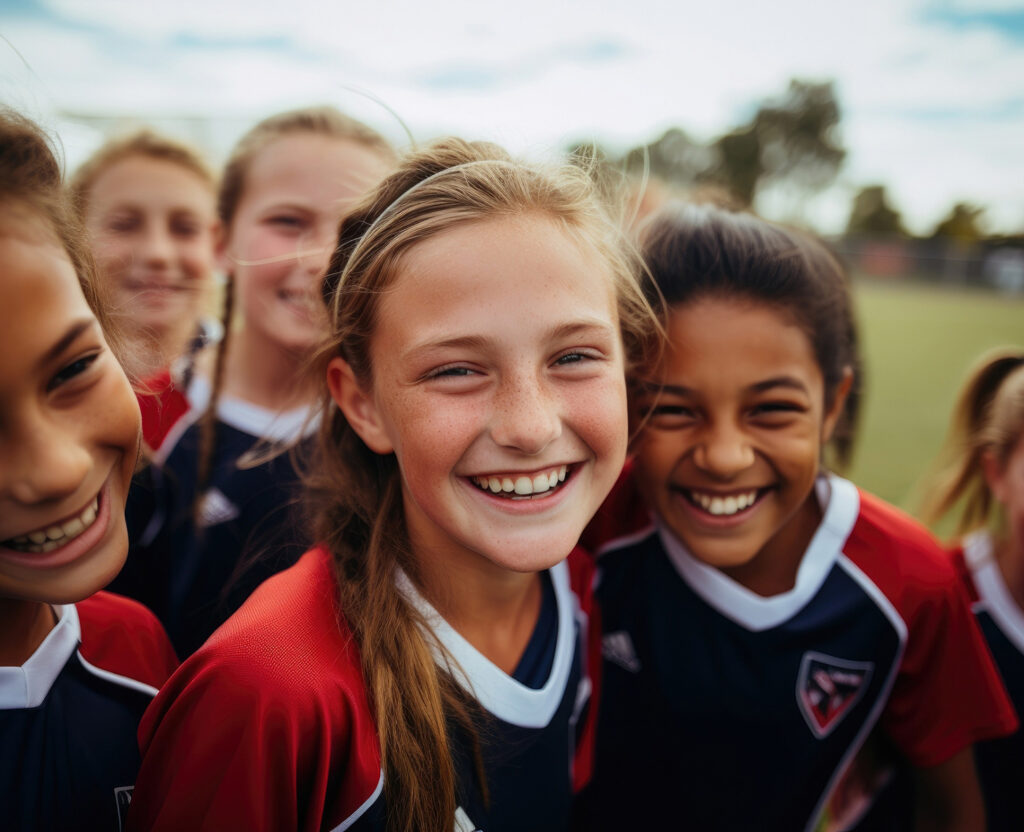 Group shot of soccer team smiling