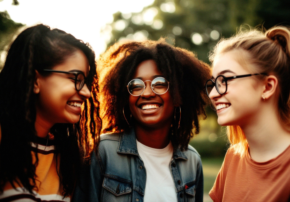 Three Friends Chatting